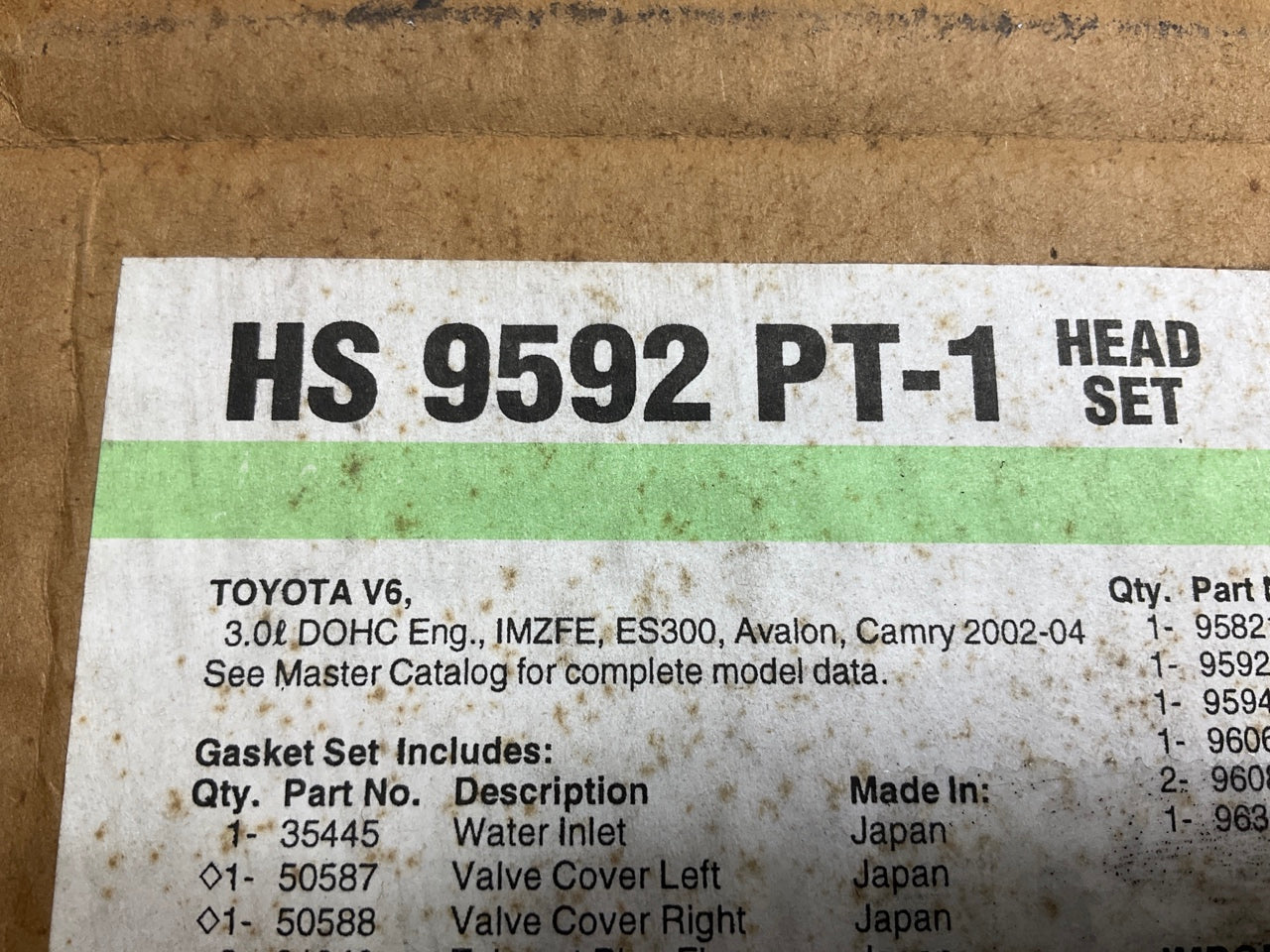 Fel-pro HS9592PT-1 Cylinder Head Gasket Set 2002-06 Toyota 2002-03 Lexus 3.0L V6