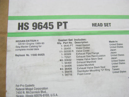 Fel-pro HS9645PT Cylinder Head Gasket Set For 1989-1990 Nissan 1.6L-L4