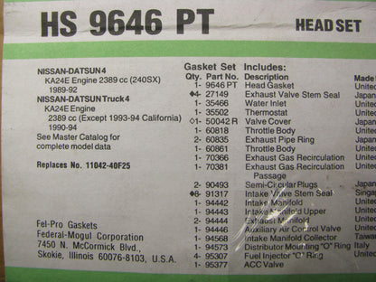Fel-pro HS9646PT Engine Cylinder Head Gasket Set For 1990-1994 Nissan D21 2.4L