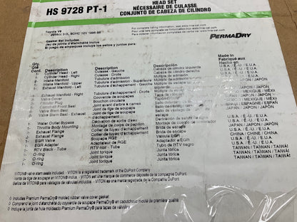 Fel-Pro HS9728PT1 Cylinder Head Gasket Set 1988-1995 Toyota 3.0L-V6 3VZ-E