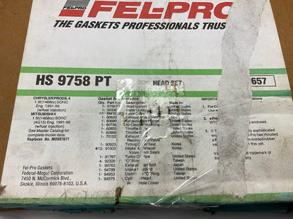 Fel-Pro HS9758PT Cylinder Head Gasket Set For 1991-96 Chrysler Mitsubishi 1.5L