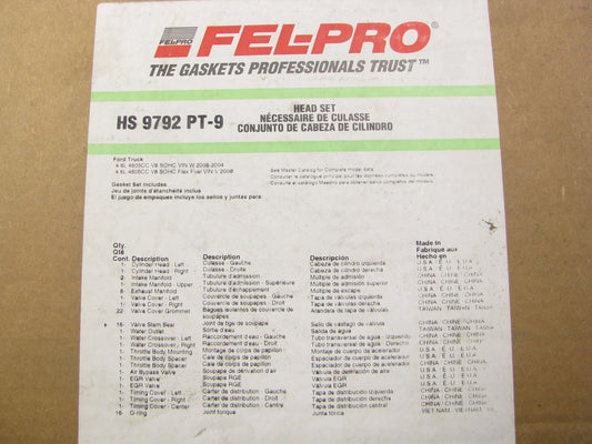 Fel-pro HS9792PT-9 Engine Cylinder Head Gasket Set For 2004-2008 Ford 4.6L-V8