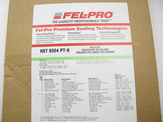Fel-pro HST9354PT-6 Cylinder Head Gasket Set 1996-2006 Chevrolet GMC 4.3L-V6