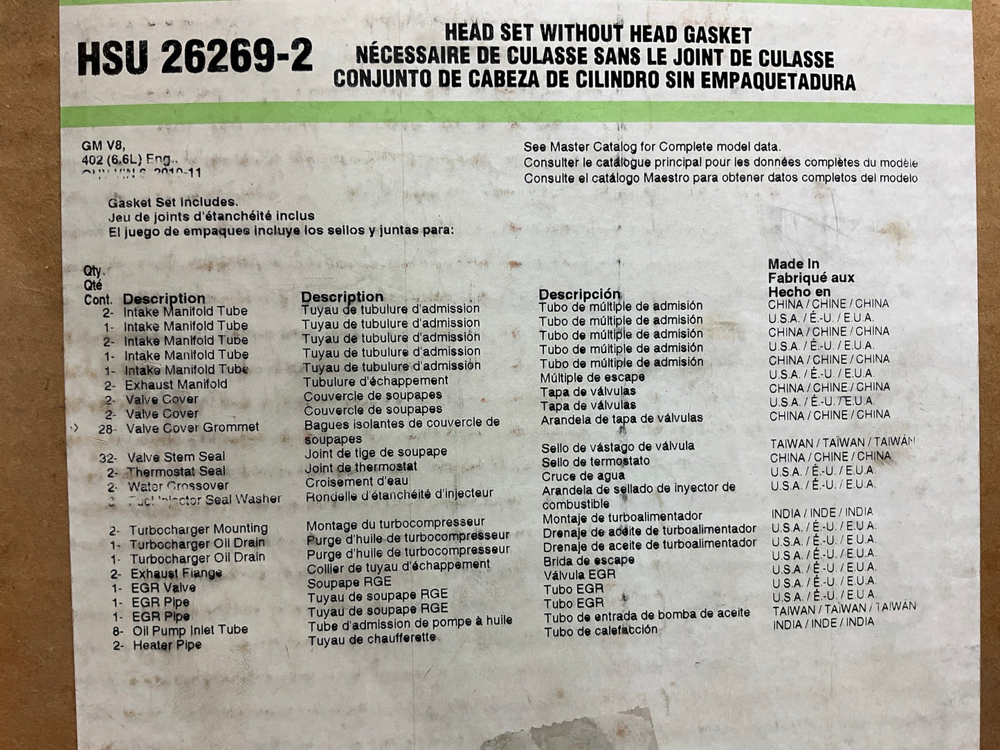Fel-pro HSU26269-2 Head Gasket Set 2010 Express Savana 4500 6.6L Turbo Diesel