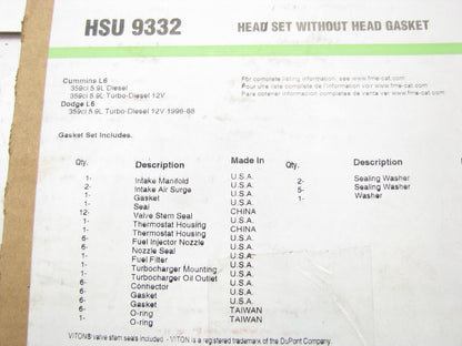 Fel-pro HSU9332 Cylinder Head Gasket Set WO Head Gasket 89-96 Cummins 5.9 DIESEL