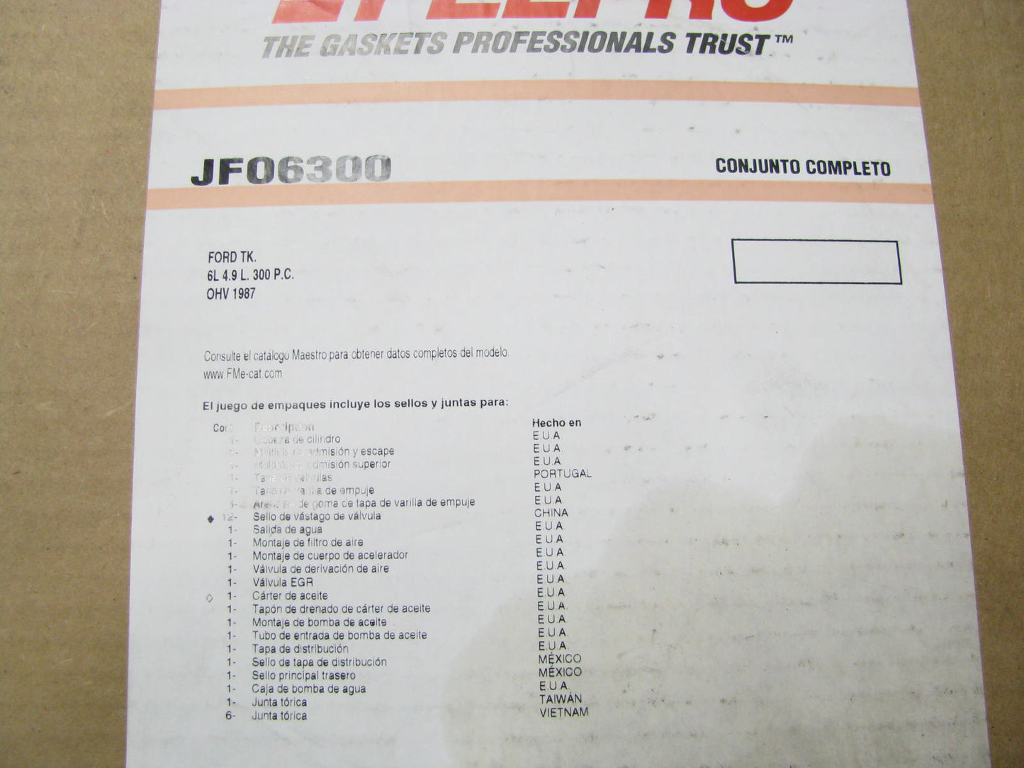 Fel-pro JF06300 Full Engine Gasket Set - 1987 Ford Truck 300 4.9L-L6