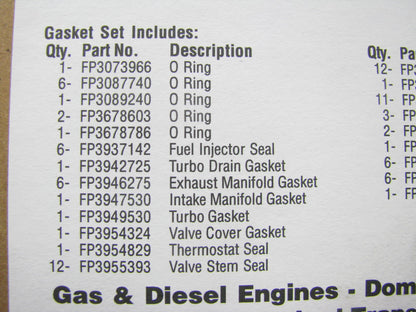 Fel-pro JR3958 Upper Engine Gasket Set For Cummins 5.9L (WITHOUT HEAD GASKET)