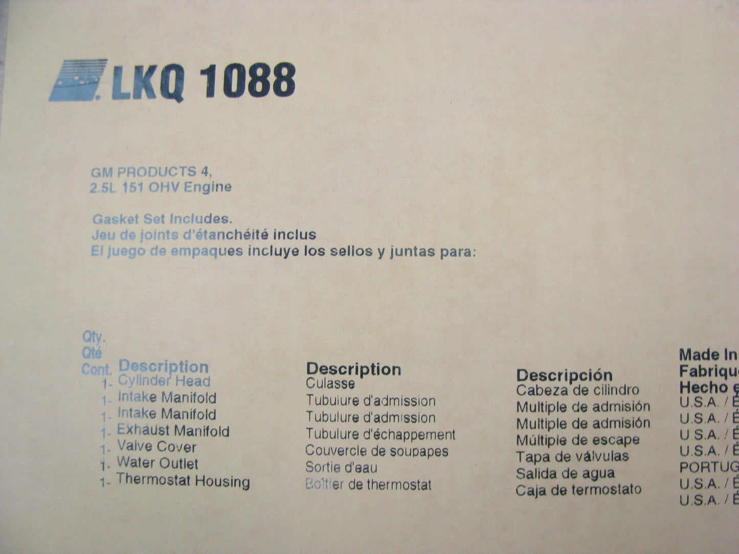 COMES AS SHOWN Fel-pro LKQ1088 Engine Cylinder Head Gasket Set 1980-1993 GM 2.5L