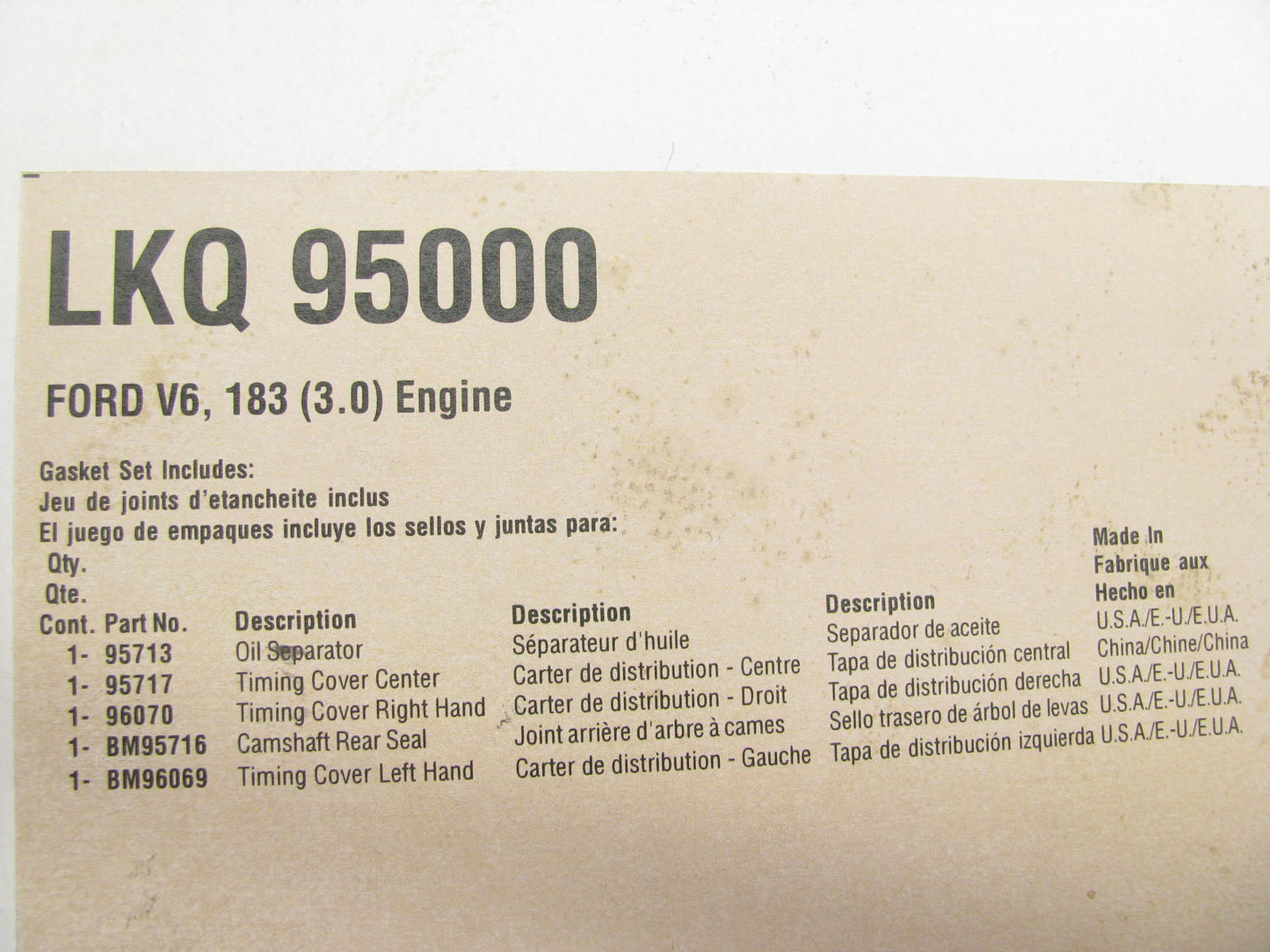 Fel-pro LKQ95000 Timing Cover Gasket Set - Ford DURATEC 3.0L DOHC