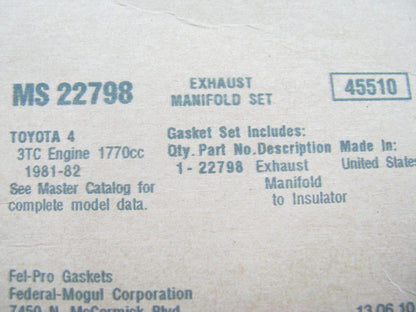 Fel-Pro MS22798 Exhaust Manifold Gasket For 1981-1982 Toyota Corolla 1.8L