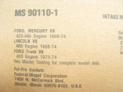 Fel-pro MS90110-1 Engine Intake Manifold Gasket Set For 1968-74 Ford 429 460 V8