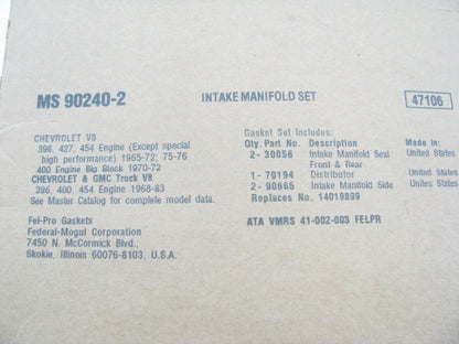 Fel-pro MS90240-2 Engine Intake Manifold Gasket Set - Big Block Chevy Stock Port