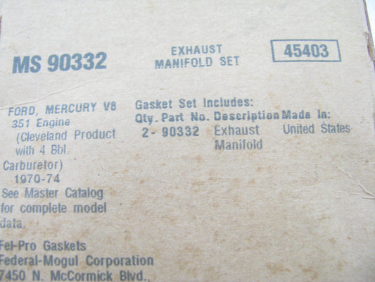 Fel-Pro MS90332 Exhaust Manifold Gasket Set - 1970-1974 Ford 351C Cleveland V8