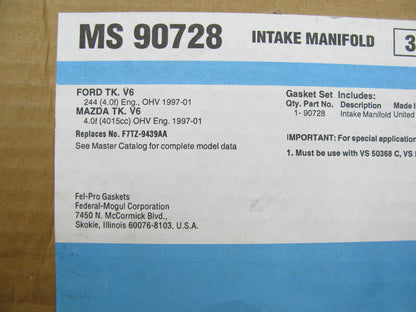 Fel-pro MS90728 Lower Intake Manifold Gasket For 1997-2000 Ford Mazda 4.0L-V6