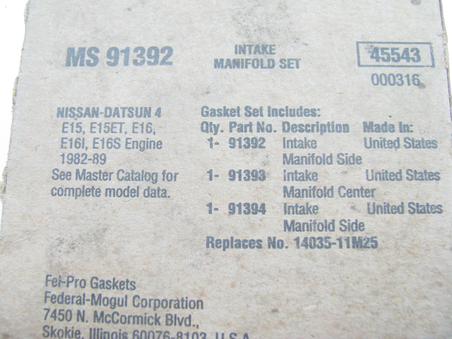 Fel-pro MS91392 Engine Intake Manifold Gasket Set