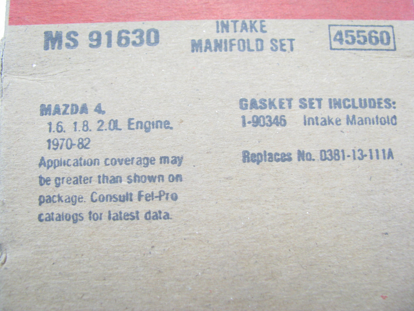 Fel-pro MS91630 Engine Intake Manifold Gasket for 1970-1984 Ford 1.6L 1.8L 2.0L