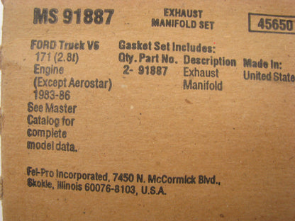 Fel-Pro MS91887 Exhaust Manifold Gasket Set For 1983-1985 Ford 2.8L V6