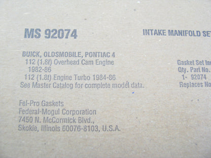 Fel-Pro MS92074 Intake Manifold Gasket 1982-86 Buick Pontiac Oldsmobile 1.8L I4