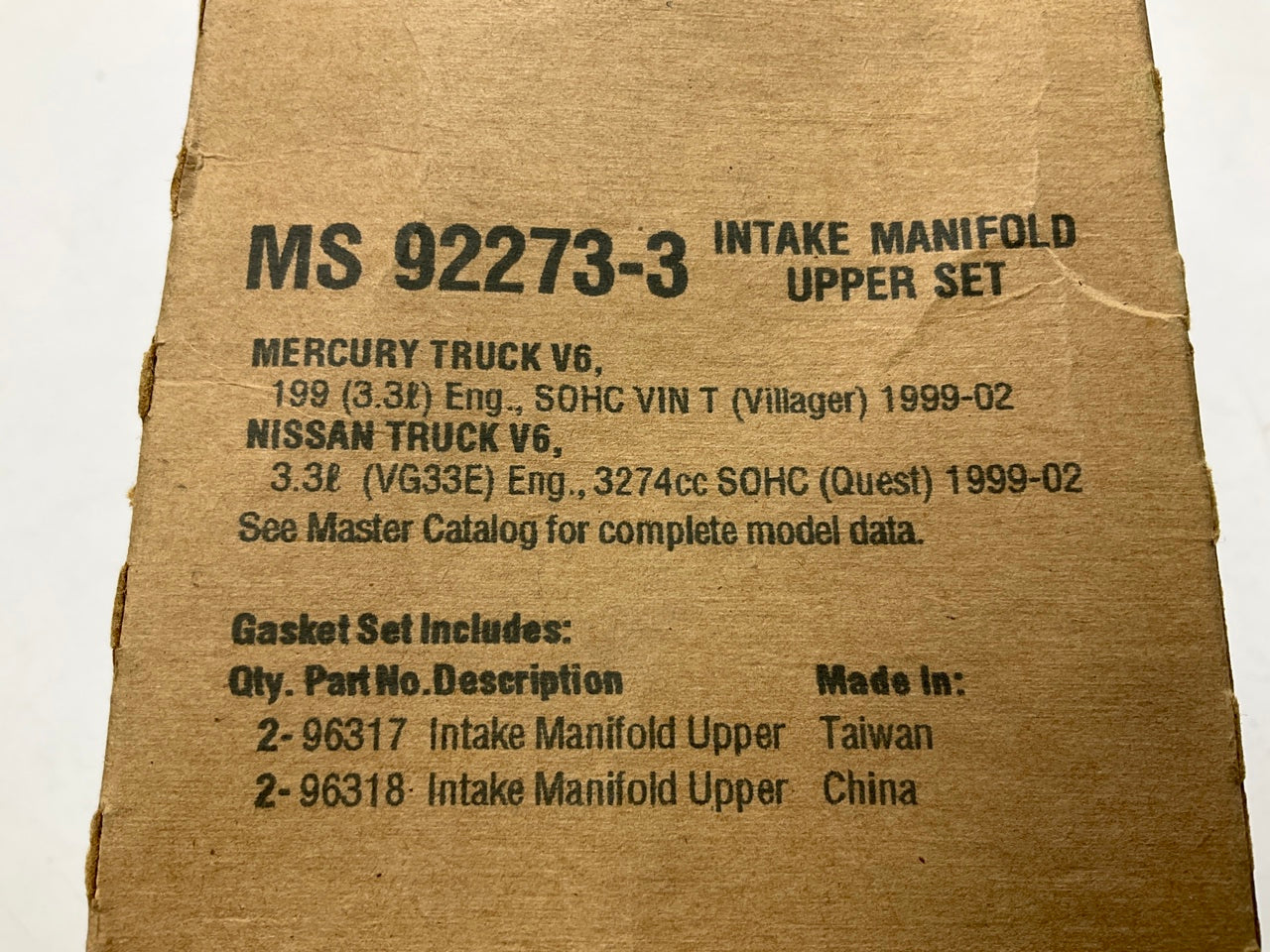 Fel-pro MS92273-3 UPPER Fuel Injection Plenum Gasket Set - 99-02 Quest Villager