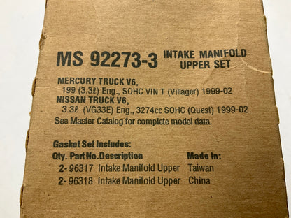 Fel-pro MS92273-3 UPPER Fuel Injection Plenum Gasket Set - 99-02 Quest Villager