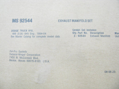Fel-pro MS92544 Exhaust Manifold Gasket Set  For 1994-03 Ram 2500 3500 8.0L V10