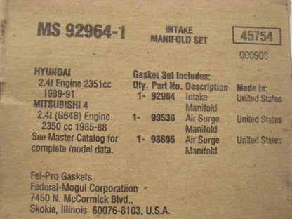 Fel-pro MS92964-1 Engine Intake Manifold Gasket Set For 1985-91 Mitsubishi 2.4L