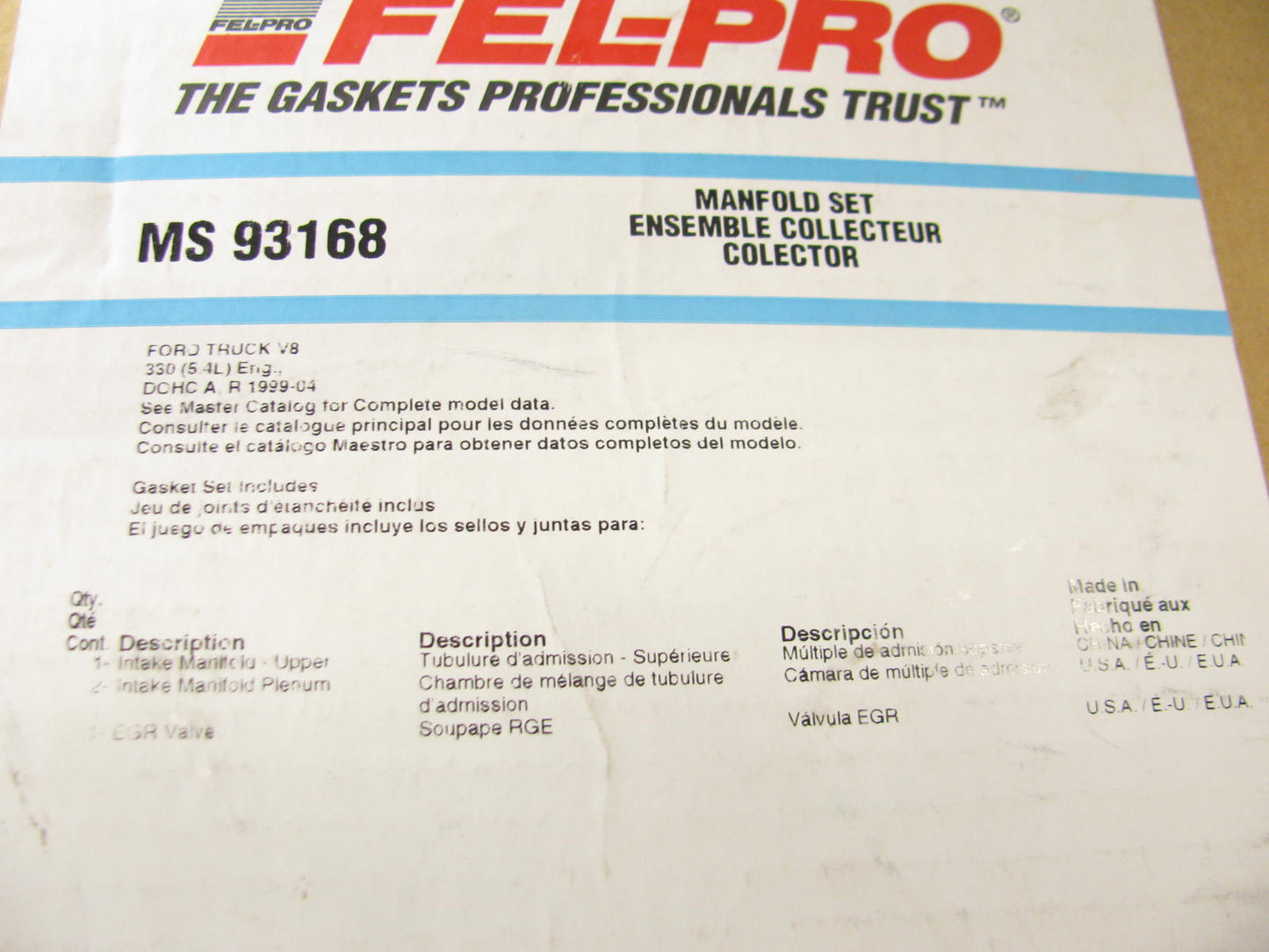 New Fel-pro MS93168 Fuel Injection Plenum Gasket