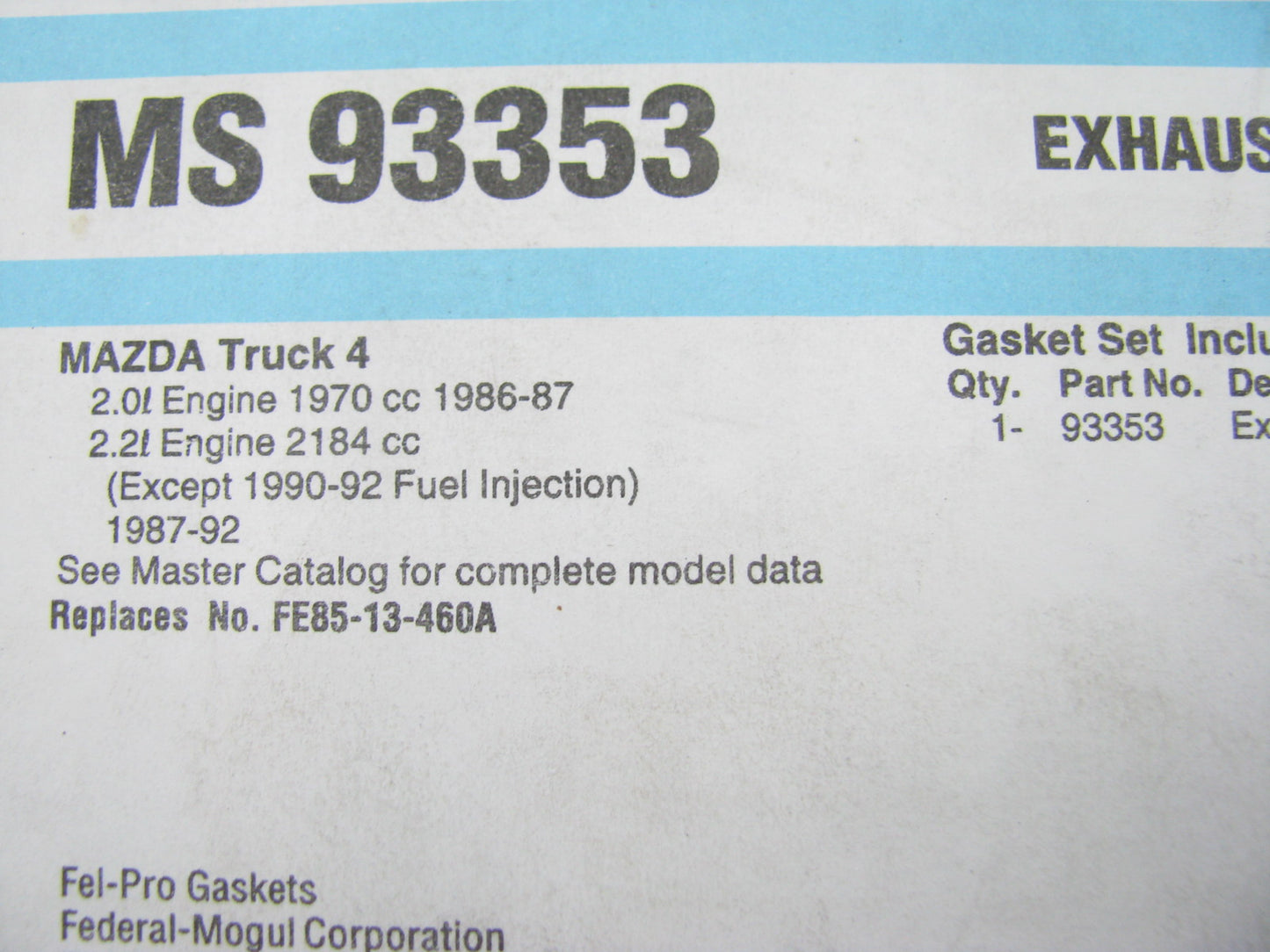 Fel-pro MS93353 Exhaust Manifold Gasket 1986-93 Mazda 2.0L 2.2L SOHC B2000 B2200