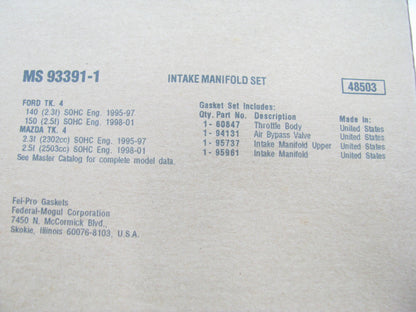 Fel-Pro MS93391-1 Intake Manifold Gasket Set 95-01 Ranger B2300 B2500 2.3L 2.5L