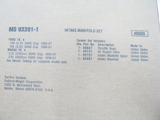 Fel-Pro MS93391-1 Intake Manifold Gasket Set 95-01 Ranger B2300 B2500 2.3L 2.5L