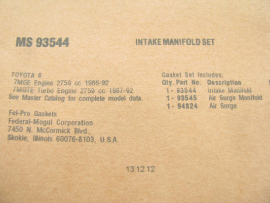 FEL-PRO MS93544 Intake Manifold Gasket Set - 86-92 Supra 89-92 Cressida 3.0L I6