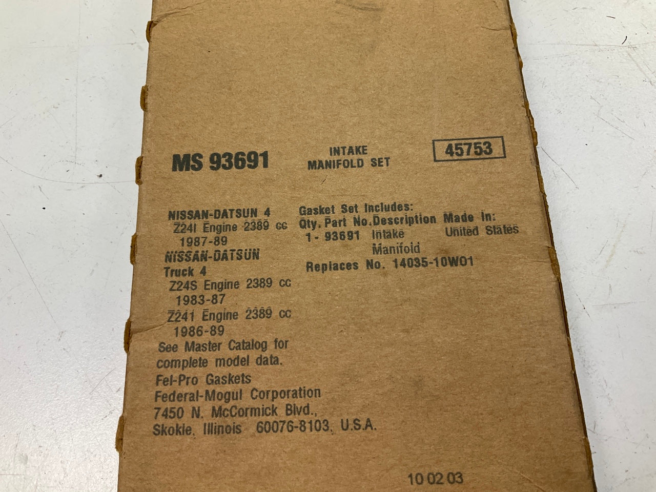 Fel-Pro MS93691 Engine Intake Manifold Gasket For 1983-89 Nissan 2.4L I4 SOHC