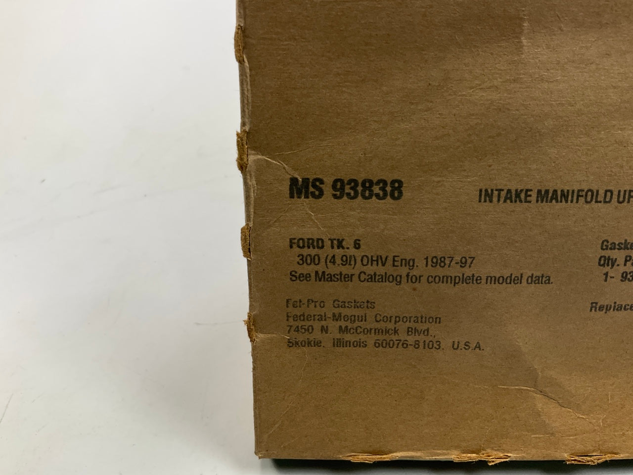 Fel-Pro MS93838 Fuel Injection Plenum Gasket 1987-96 Ford 4.9L 300 I6
