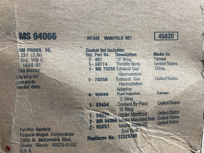 Fel-Pro MS94066 Intake Manifold Gasket Set 1988-91 Buick Pontiac 231 3.8L V6
