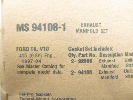 Fel-pro MS94108-1 Exhaust Manifold Gasket Set 1997-2017 Ford 6.8L-V10