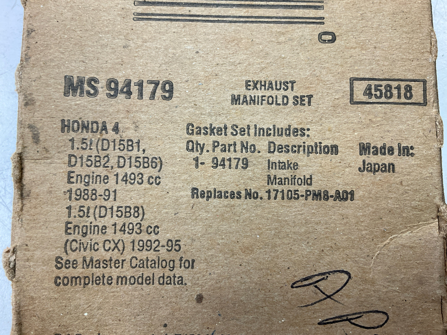 Fel-pro MS94179 Intake Manifold Gasket For 1988-91 Honda CRX 1989-95 Civic 1.5L