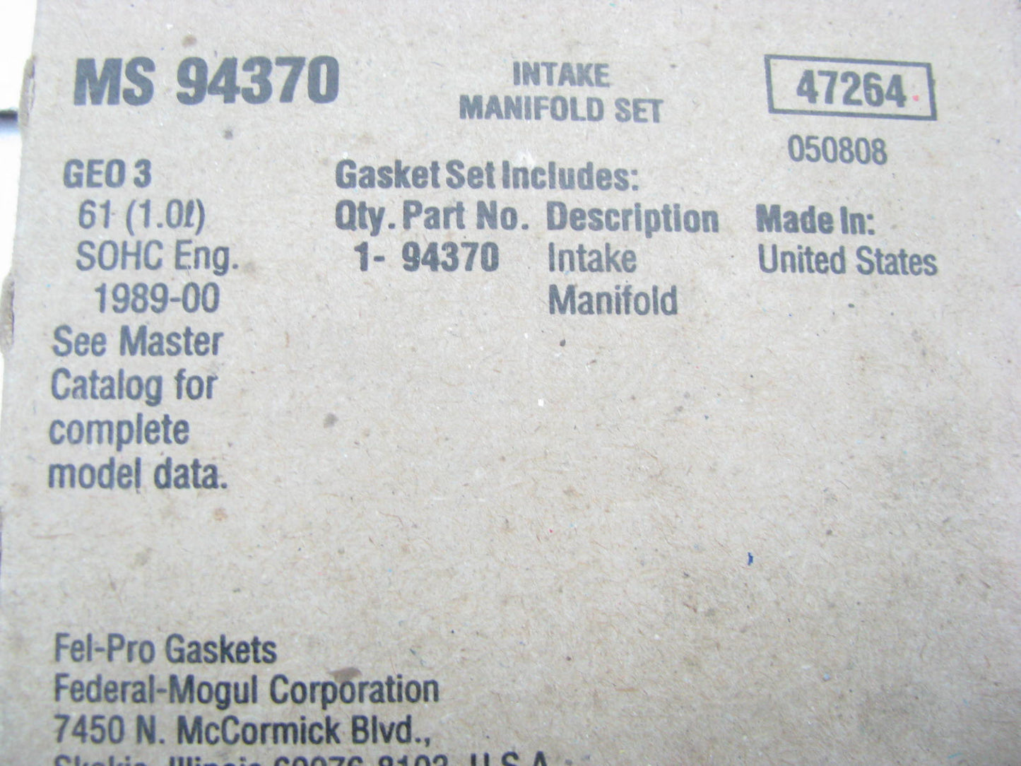 Fel-Pro MS94370 Intake Manifold Gasket 1989-00 Chevrolet Geo Pontiac 1.0L I3