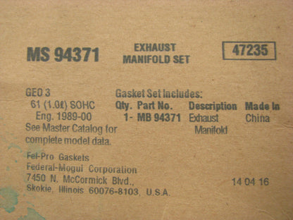 Fel-pro MS94371 Exhaust Manifold Gasket - 1989-2000 Geo Metro Firefly 1.0L 3-CYL