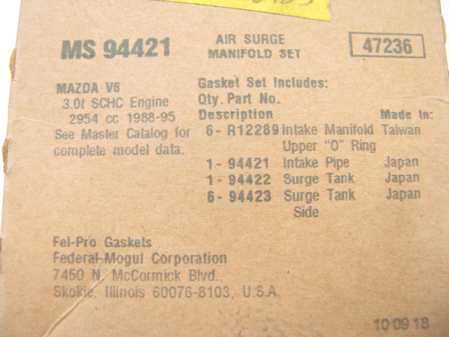 FEL-PRO MS94421 Fuel Injection Plenum Gasket Set -1988-1995 MAZDA 3.0L V6