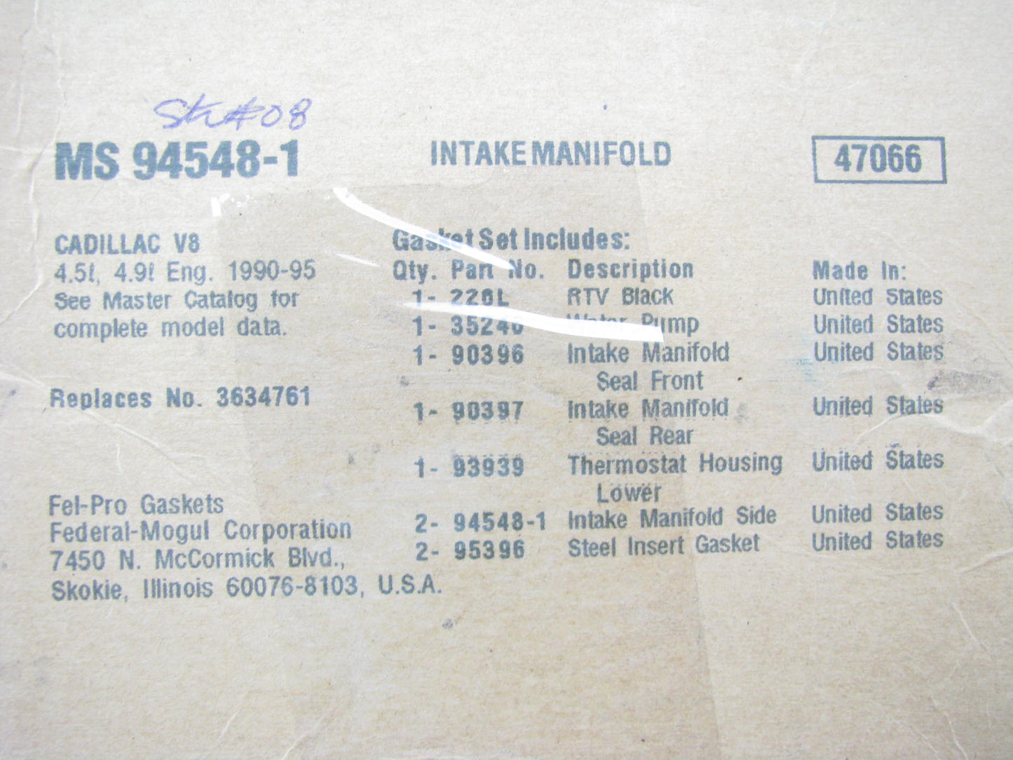 Fel-pro MS94548-1 Intake Manifold Gasket Set #2 1990-1995 Cadillac 4.5L 4.9L V8