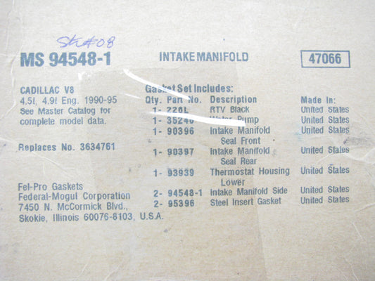 Fel-pro MS94548-1 Intake Manifold Gasket Set #2 1990-1995 Cadillac 4.5L 4.9L V8
