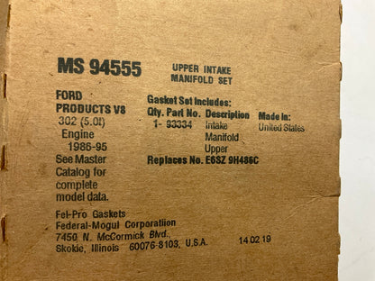 Fel-pro MS94555 UPPER Fuel Injection Plenum Gasket For 86-95 Ford 302 5.0L V8