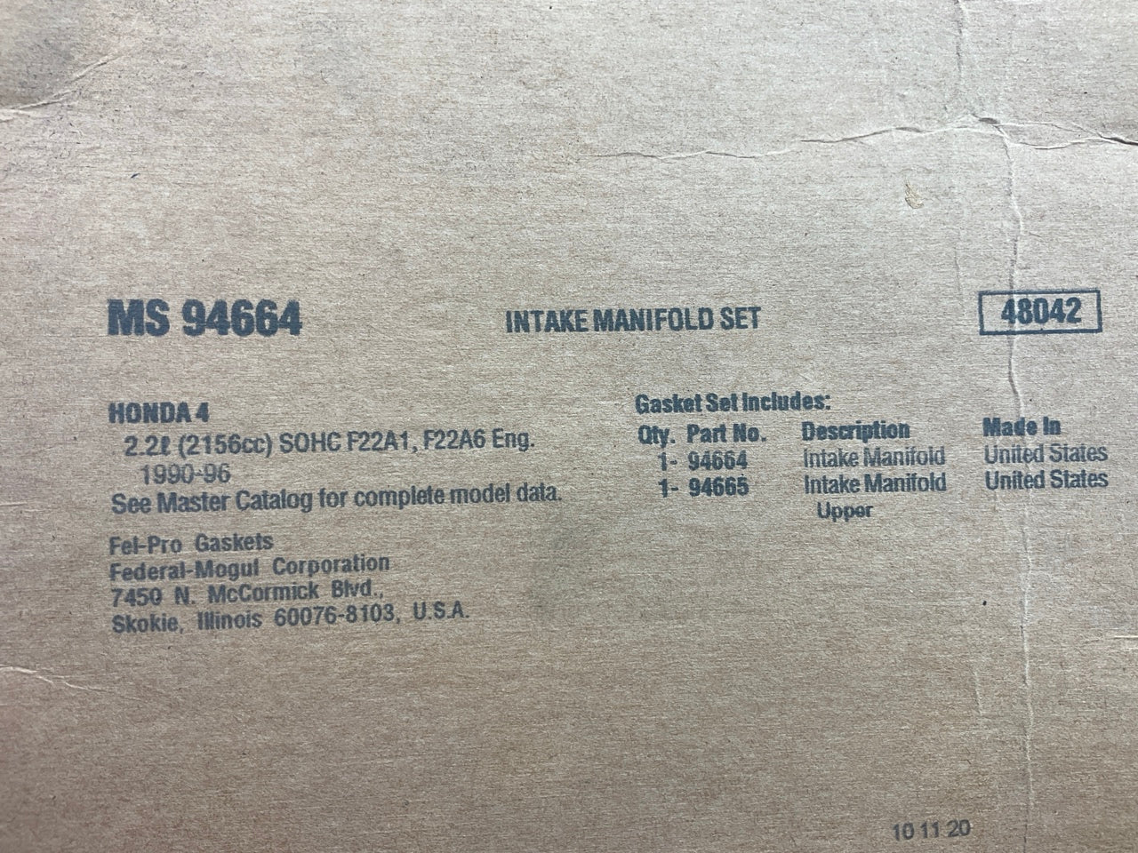 Fel-Pro MS94664 Engine Intake Manifold Gasket Set - 90-96 HONDA F22A1 F22A6 2.2L