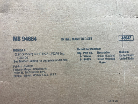 Fel-Pro MS94664 Engine Intake Manifold Gasket Set - 90-96 HONDA F22A1 F22A6 2.2L