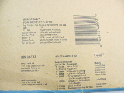 Fel-pro MS94673 Engine Intake Manifold Gasket - 1983-1986 Ford 2.8L Cologne V6