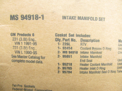 Fel-pro MS94918-1  Intake Manifold Gasket Set For 1990-1995 GM 3.8L-V6