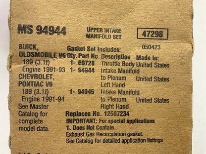 Fel-pro MS94944 Upper Intake Plenum Gasket Set 1991-1994 Chevy Buick GM 3.1L V6