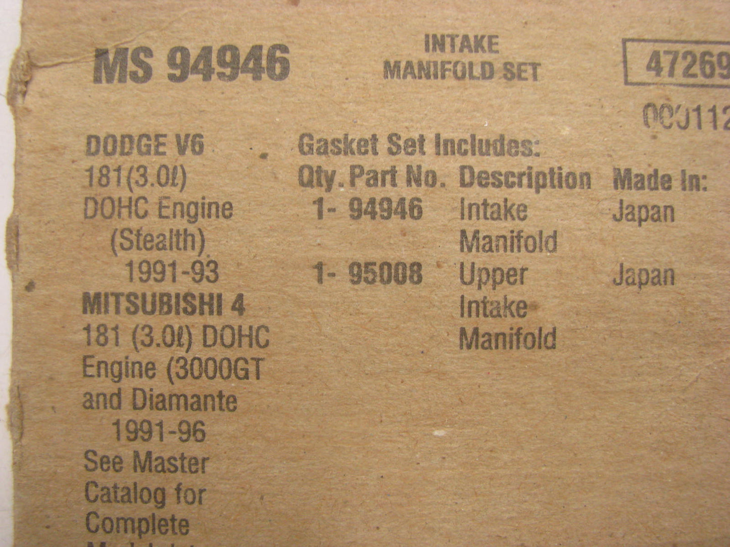 Fel-Pro MS94946 Intake Gasket Set For 1991-96 Dodge 1991-99 Mitsubishi 3.0L V6