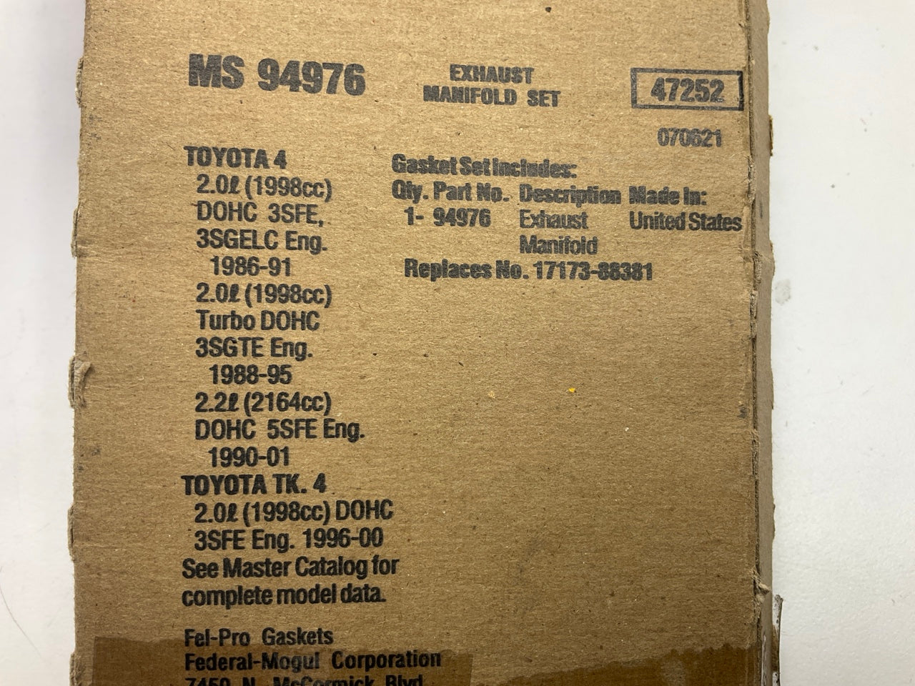Fel-Pro MS94976 Exhaust Manifold Gasket 1986-01 Toyota 2.0L 2.2L I4 DOHC