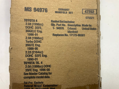 Fel-Pro MS94976 Exhaust Manifold Gasket 1986-01 Toyota 2.0L 2.2L I4 DOHC
